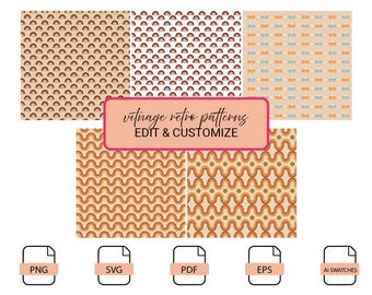 Conjunto de padrões retrô vintage sem emendas - Download digital - svg, png, pdf, eps, amostras de IA