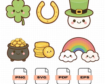 Conjunto de Clipart Kawaii para o Dia de São Patrício | PNG SVG EPS (Download Digital)
