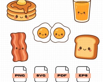 Conjunto de Clipart de Comida de Café da Manhã Kawaii | PNG, SVG, EPS (Download Digital)