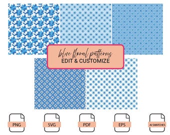 Conjunto de estampa floral italiana – Estilo Riviera Azul (Download Digital)