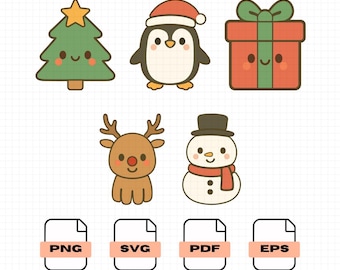 Conjunto de Clipart Natalino Kawaii | PNG, SVG e EPS para as Festas (Download Digital)