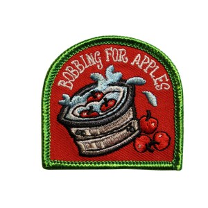 Bobbing For Apples Embroidered Iron On Patch Fall Fun 49-K