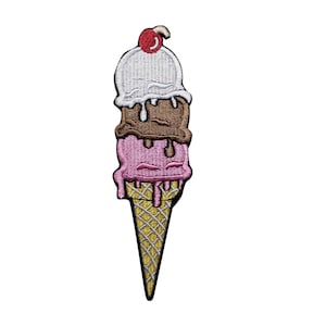 Triple Ice Cream Cone Embroidered Iron On Patch - Boy Girl Kids Fun 97-Z