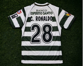 Benutzerdefinierter Name und Nummer 02-03 Portugal Sporting Lissabon Heimtrikot, Nr. 28C Ronaldo Retro Kurzarm-Fußballtrikot, Geschenkfan