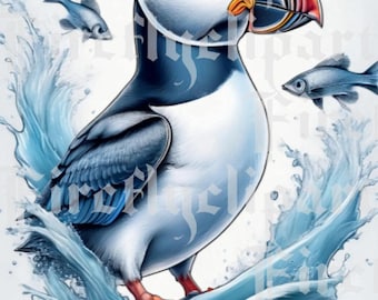 Imágenes prediseñadas de frailecillos / Adorable ilustración de aves (JPG de 300 ppp)