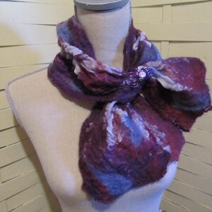 Nuno Felted Silk Scarf Neckwarmer with Matching Scarf Holder....Purple