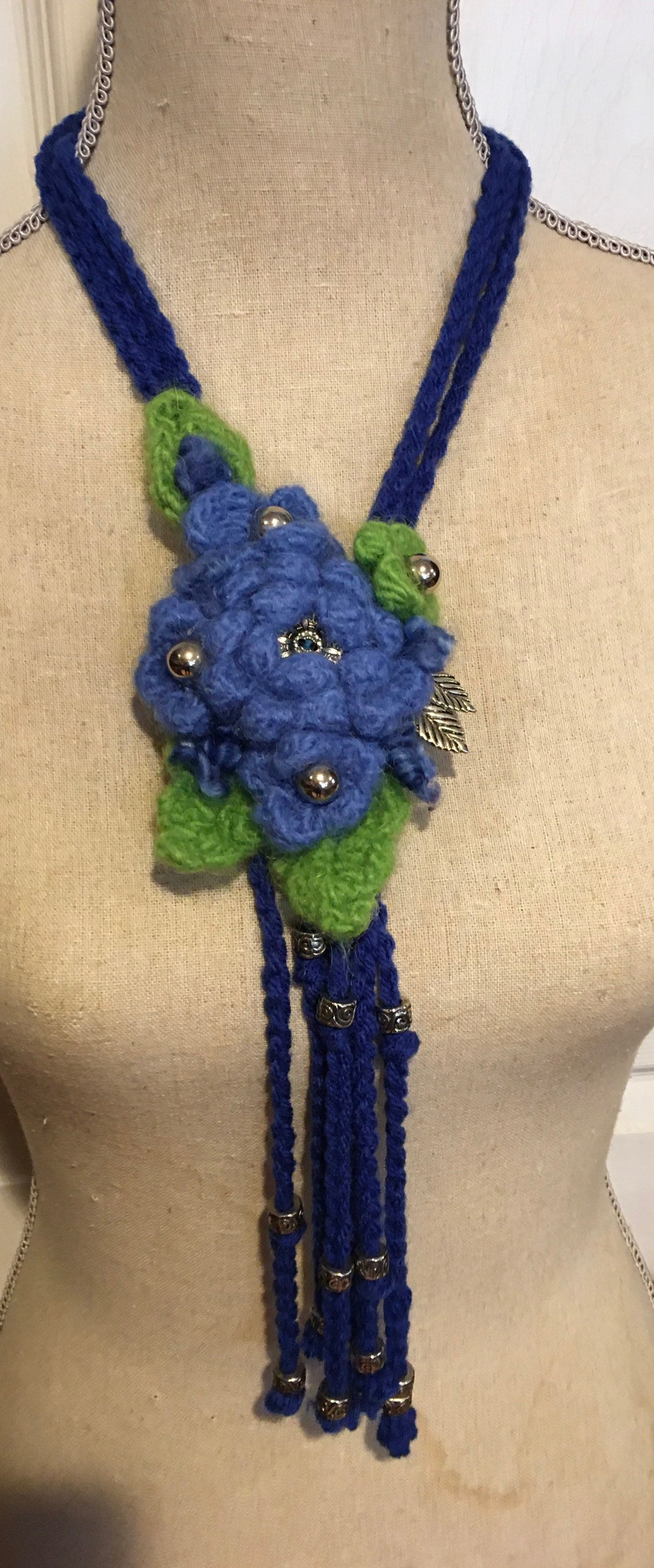 Multi Strand Necklace With A Flower Cluster...blue Etsy