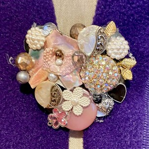 Heart Shaped Brooch Love You to the Moon Vintage button pink tones