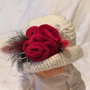 Red Velvet Rose Hat for a Little Girl... Pretty Feather and Trim
