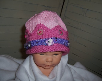 A Crown for a Princess....Knitted Baby Girl Hat