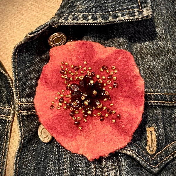 Felted Flower Brooch....Coral