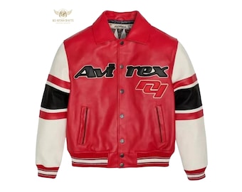 Avirex Red Leather Varsity Jacket | 90s Vintage Bomber