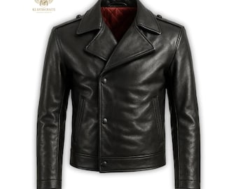 Handmade Cowhide Leather Biker Jacket: Retro Military Style