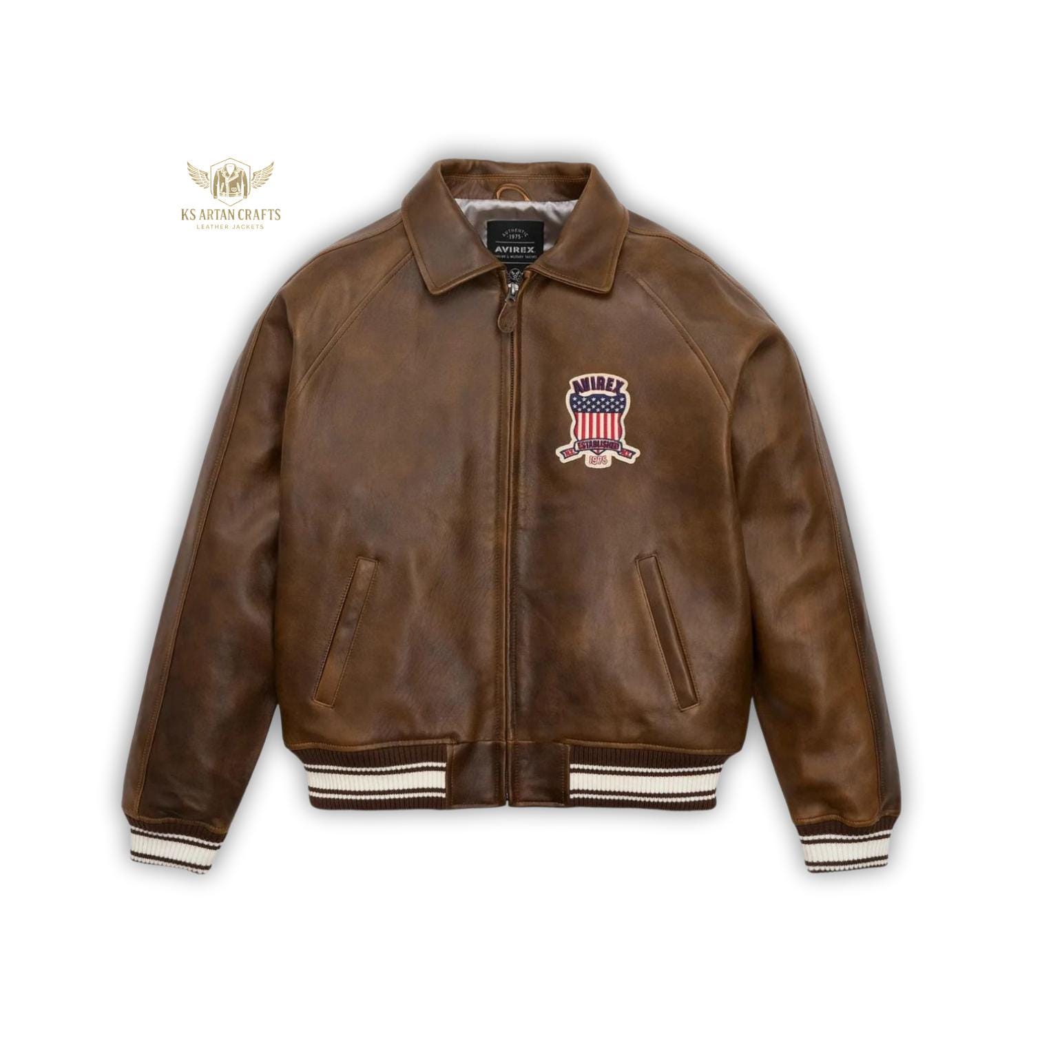 Vintage Avirex USA Leather Bomber Jacket: Retro Aviator Varsity