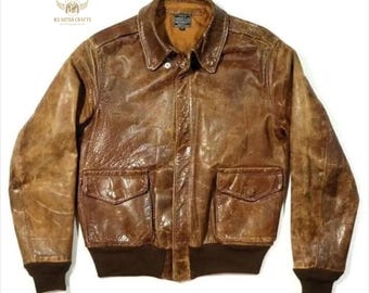 Men's Brown Cowhide Leather Bomber Jacket: Vintage A2 Aviator Style