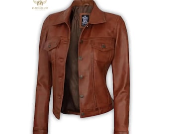 Damen Braun Lammfell Lederjacke | Slim Fit, Handgemacht