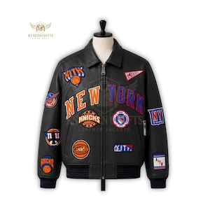 Avirex x Kith New York läderbomberjacka | Streetwear Varsity-stil | Handgjord läderjacka bild 1