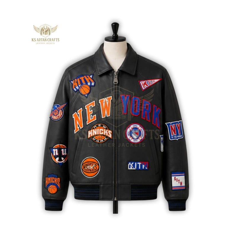 Avirex x Kith New York läderbomberjacka | Streetwear Varsity-stil | Handgjord läderjacka bild 1