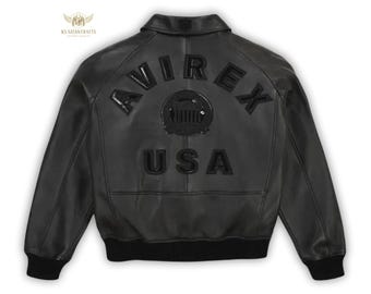 Blouson aviateur en cuir Avirex fait main | Streetwear rétro hip hop pour homme