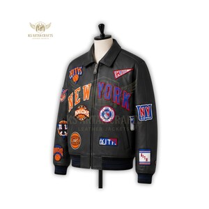 Avirex x Kith New York läderbomberjacka | Streetwear Varsity-stil | Handgjord läderjacka bild 3