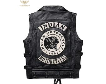 Handgefertigte indische Motorradleder Bikerweste echte Rindsleder Reitweste | Herren Western Racing Weste Streetwear Schwarz Lederweste Geschenke