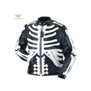 Skeleton Leather Biker Jacket: Gothic Punk Rock Costume