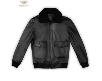 Black Leather Bomber Jacket for Men | Real Leather Fur Collar Jacket | Winter Warm Leather Coat | Handmade Bomber | Classic Men’s Outerwear