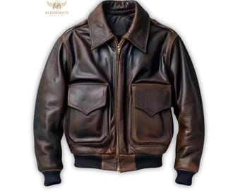 Handmade Vintage Brown Cowhide Leather Bomber Jacket | Flight Pilot Style