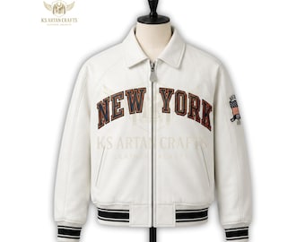 New York Knicks Leather Jacket | Vintage Avirex Style Varsity Jacket | Premium Handmade Leather Bomber Coat| KITH Inspired Streetwear Jacket