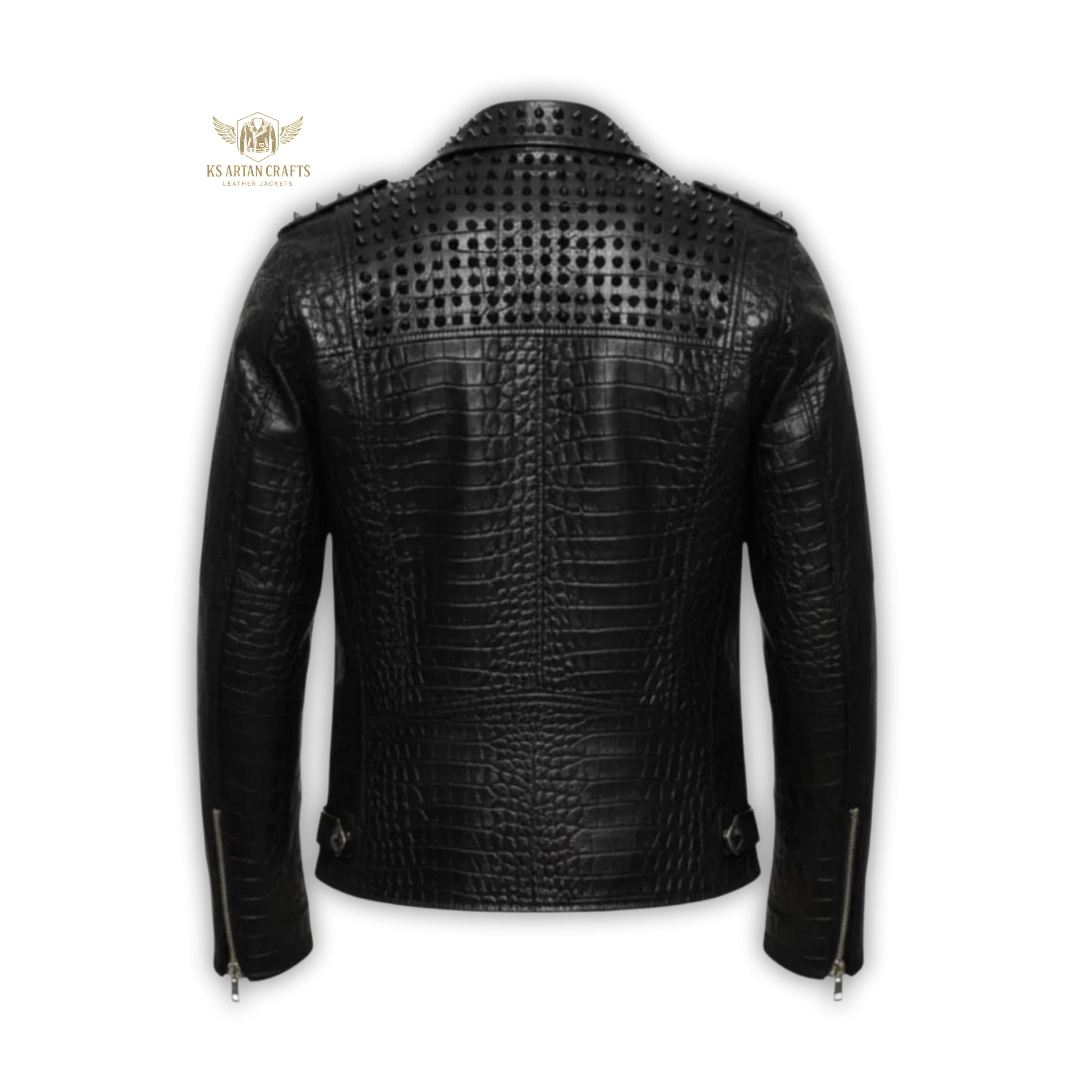 Men's Black Crocodile Embossed Leather Jacket – Handmade Genuine