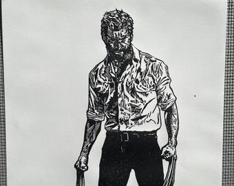 Impresión artística en linóleo de Logan Wolverine (2017), edición limitada