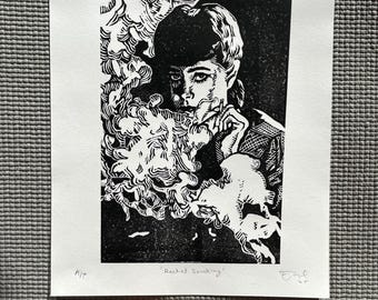 Impresión artística en linóleo de Blade Runner «Rachael fumando» Edición limitada