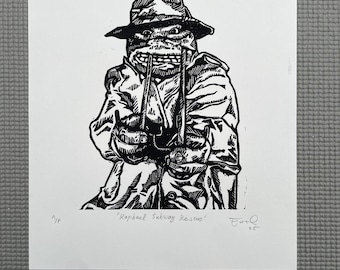TMNT “Raphael: Rescate en el metro” Grabado en linóleo: Tortugas Ninja Adolescentes Mutantes, edición limitada de 1990