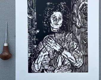 ALIEN 1979 Impresión artística en linóleo: "Ripley y Jones" Edición limitada