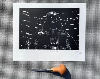Impresión artística en linóleo de Darth Vader: El Imperio Contraataca de Star Wars