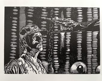 ALIEN 1979 Impresión Linograbado: "El encuentro de Brett" Edición Limitada