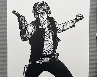 Grabado en linóleo de Han Solo: Star Wars: Una Nueva Esperanza, Edición Limitada de 1977