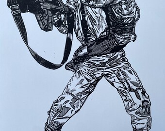 ALIENS 1986 Linocut Art Print: "Ripley and Newt" Limited Edition