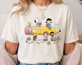 T-shirt voor de eerste schooldag van de leerkracht, Snoopy-shirt voor de leerkracht, cartoon-T-shirt met schoolspullen, leuk cadeau, T-shirt voor de leerkracht, Snoopy-shirt