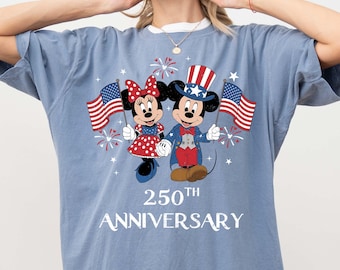 Disney 4th of July Shirt, Comfort Colors® Mickey Minnie Patriotic Tee, Retro Disneyland Family Trip Shirt, Red White and Blue Mouse Gift