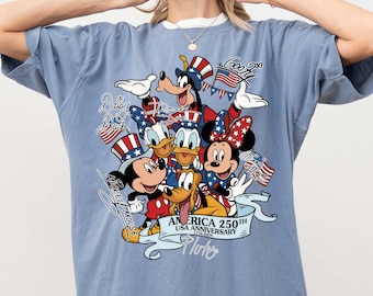 Comfort Colors Retro Mickey & Friends 4th of July Shirt, USA 250th Anniversary Shirt, Disney USA Shirt, Patriotic Shirt, 4th of July Shirt
