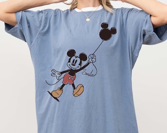 Vintage Mickey Ears Balloon Shirt, Retro Disneyland Family Vacation Tee, Comfort Colors® Blue Jean Magic Kingdom Shirt, Mickey Friends Gift