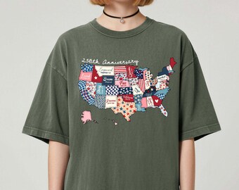 Camiseta Comfort Colors con mapas de EE. UU., camiseta del 250 aniversario de Estados Unidos, camiseta de EE. UU., aniversario patriótico 1776-2026, camiseta patriótica para mujer