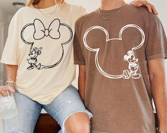 Disney Couple Shirts, Matching Mickey Minnie Tees, Disney Trip Shirts,Disney Shirt,  Mickey Minnie Outline Shirt, Family Vacation Gift