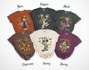 Camiseta retro de Halloween de Mickey y sus amigos, camiseta familiar de Minnie Mouse, Disneyland, temporada espeluznante, regalo personalizado de Disney Comfort Colors