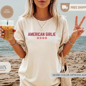 American Babe 4th of July Shirt, Red White Blue Graphic Tee, USA Coquette Shirt, Comfort Colors Tee, Patriotic Summer Shirt, American Girlie