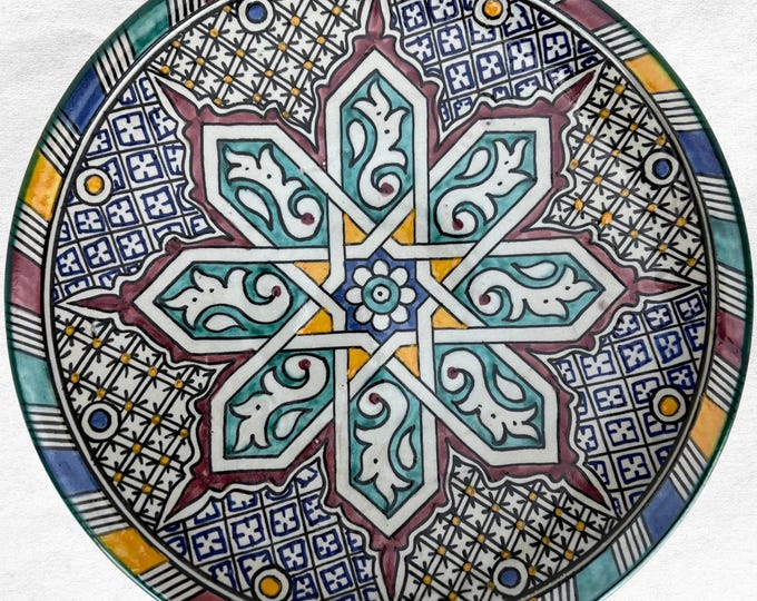 Hand-Painted Moroccan Ceramic Platter – Decorative Wall Plate – Traditional Pottery for Kitchen or Dining – Tableware for Dining Room