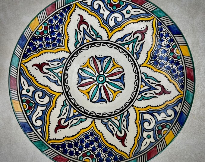 Moroccan Ceramic Plate – Traditional Pottery Dish for Serving or Wall Decor, Perfect for Kitchen, Dining Room, or Boho Home Interiors
