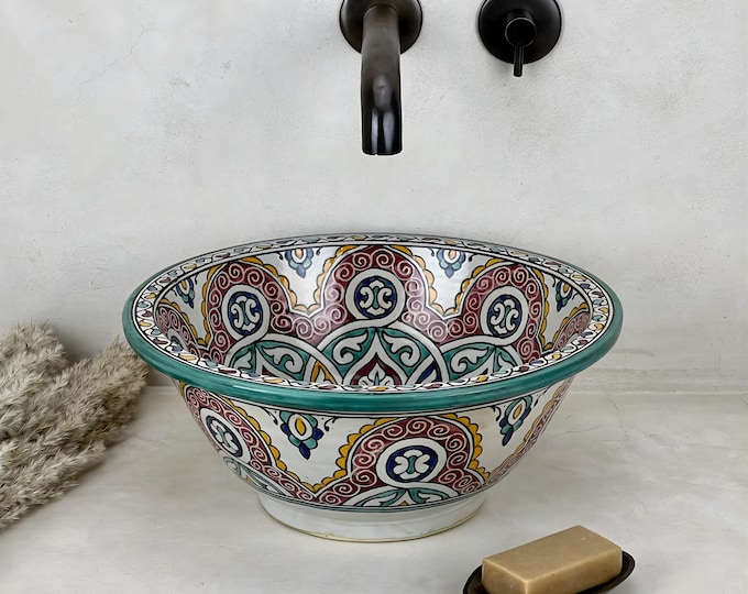 Moroccan Vessel Sink | A Luminous Andalusian Rosette Painted in Living Colors