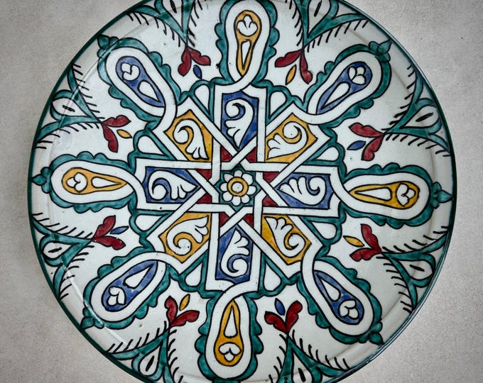 Traditional Moroccan Pottery Dish – Hand-Painted Multicolor Zellige with Geometric and Floral Details for for Dining or Display